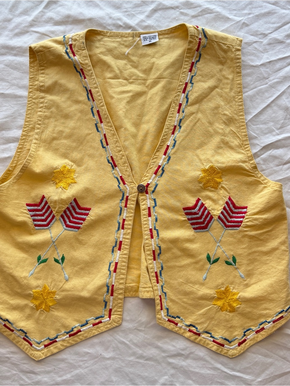 Vintage Butter Yellow Embroidered Cotton Vest